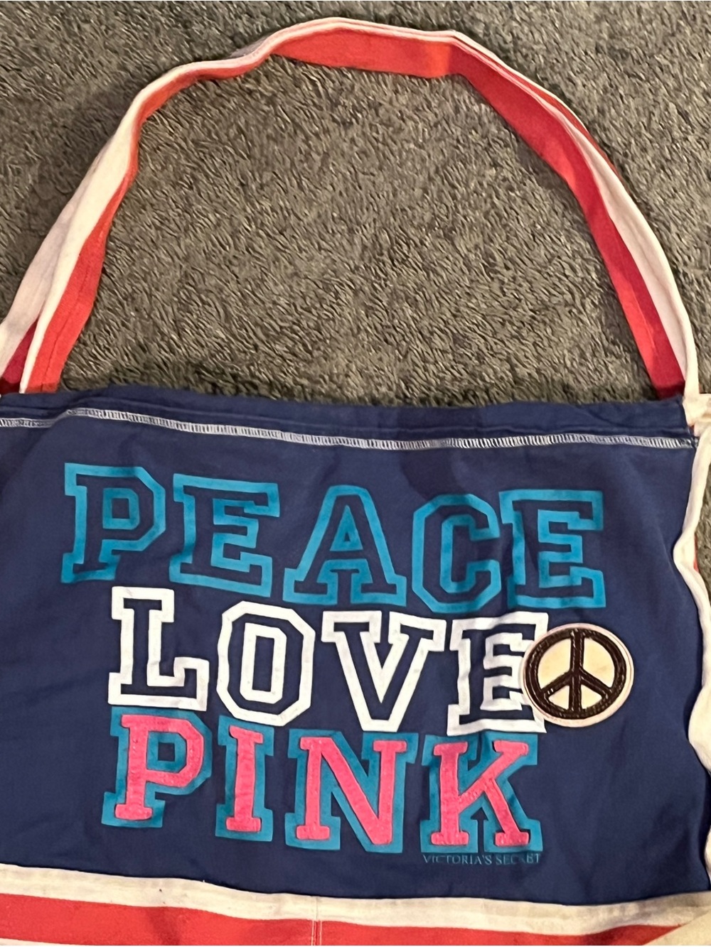 Victoria's Secret Navy Canvas messenger bag with Peace Love Pink Graphic